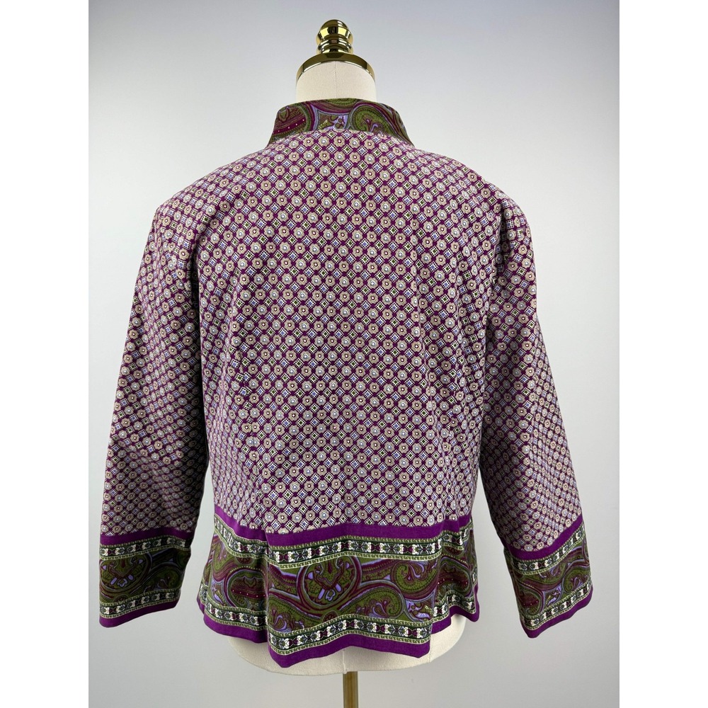 Isaac Mizrahi Purple Paisley Velvet Button Front Cardigan Blazer XLarge - Picture 3 of 6